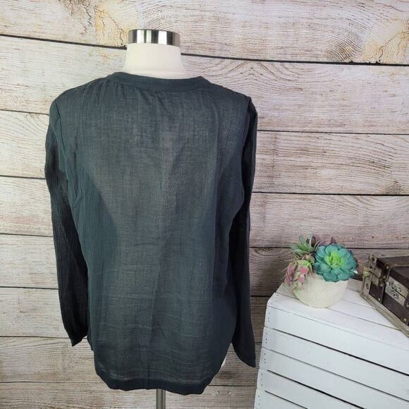 Broadway & Broome Women's Black Geometric Long Sleeve Keyhole Blouse Size Medium - Picture 5 of 7
